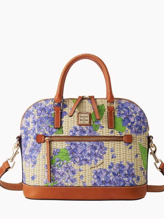 Dooney & Bourke Handbags - Dooney & Bourke Blue Lavender Hydrangea Satchel with Tan Trim